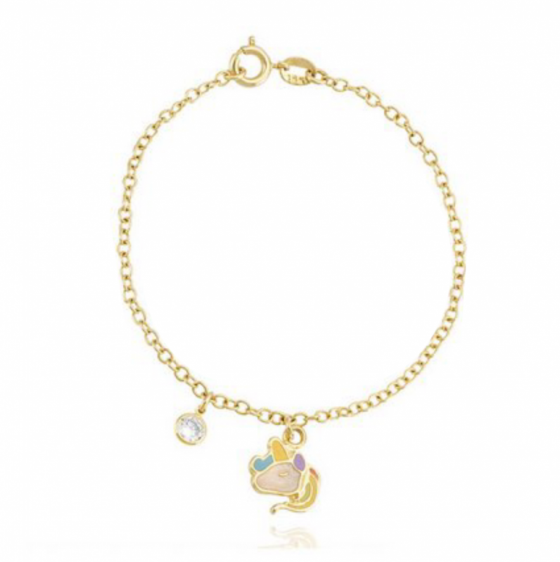 Pulseira Infantil de Ouro Unicórnio Americana - Pulseira Ouro Feminina Infantil